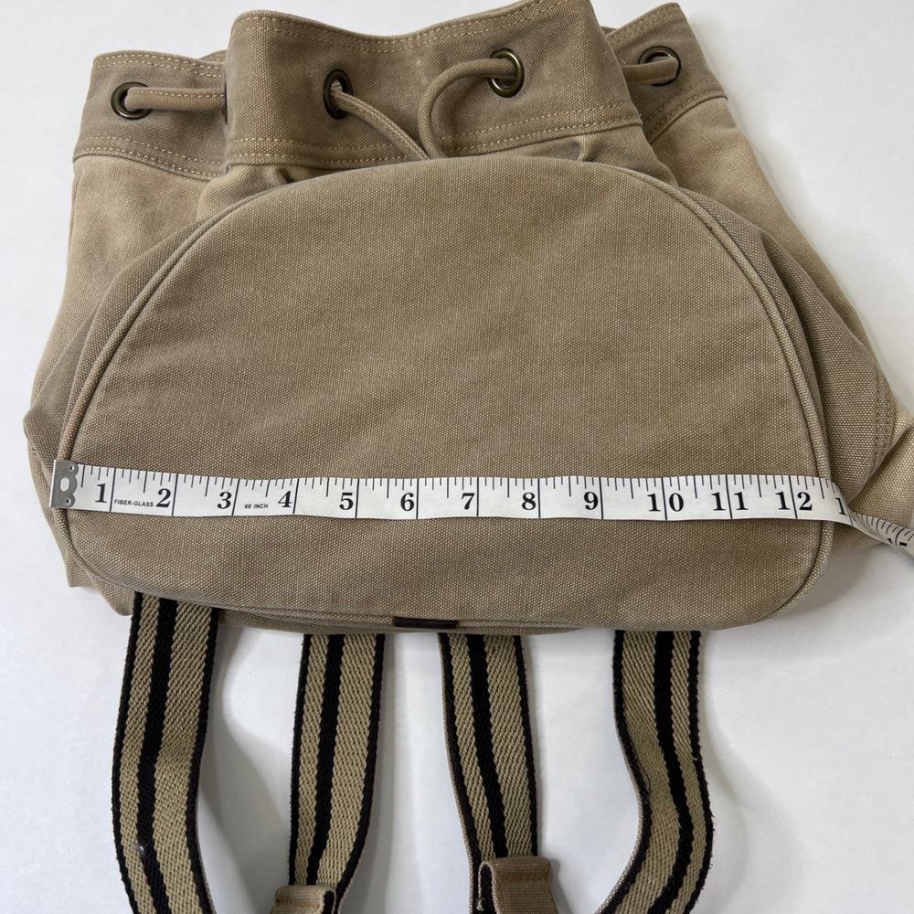 Life is Good Canvas Bucket Backpack Khaki Cotton Leather Trim Drawstring Bag - Picture 13 of 16